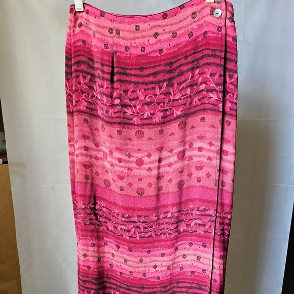 Petite Sophisticate Straight Wrap-around Burgundy and Pink Skirt - Size 10 - Picture 1 of 5